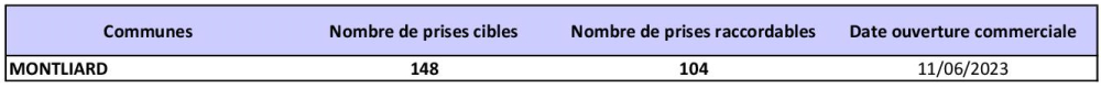 Tableau des prises raccordables MONTLIARD